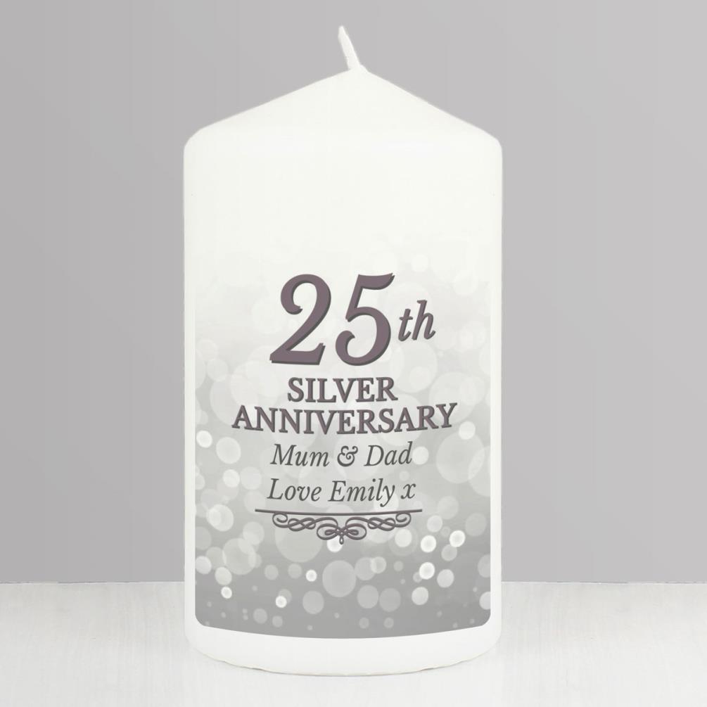 Personalised 25th Silver Anniversary Pillar Candle Extra Image 2